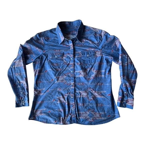 Wrangler Tops - Vintage Wrangler Aztec Pearl Snap Western Shirt, Women’s XL